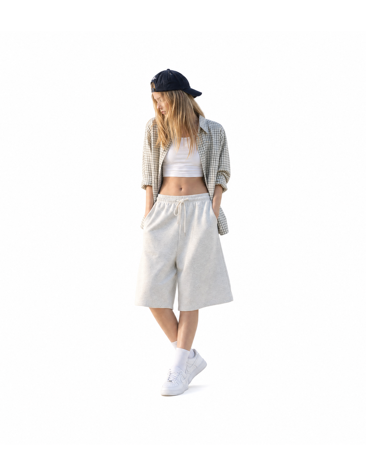 Breeze Seersucker Check Shirt – White [Styled on Her]