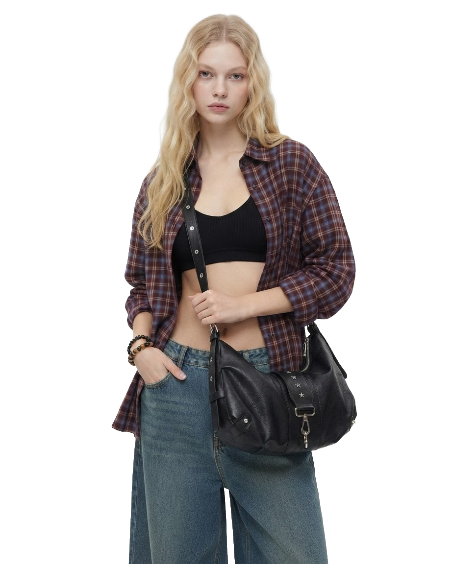 Star Studded Slouchy Hobo Shoulder Bag