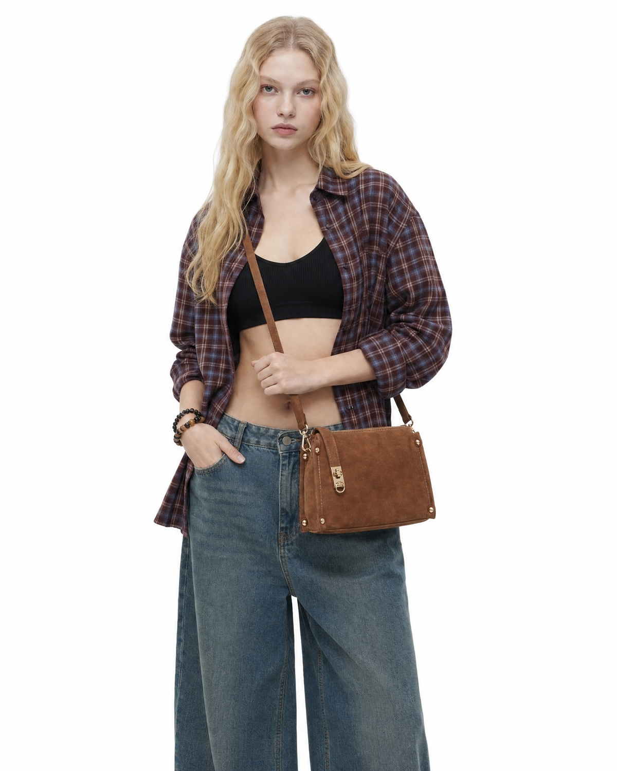 Vintage Buckle Suede Shoulder Bag