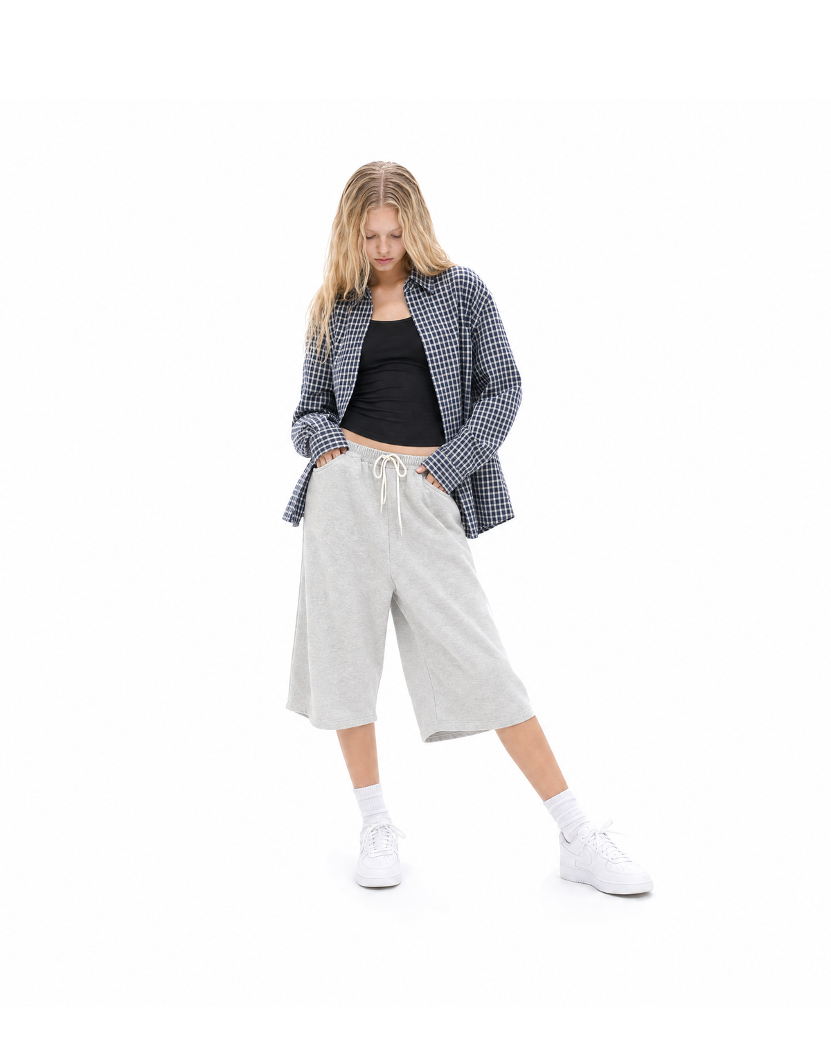 Breeze Sheersucker Checker Shirt - Navy [Styled on her]