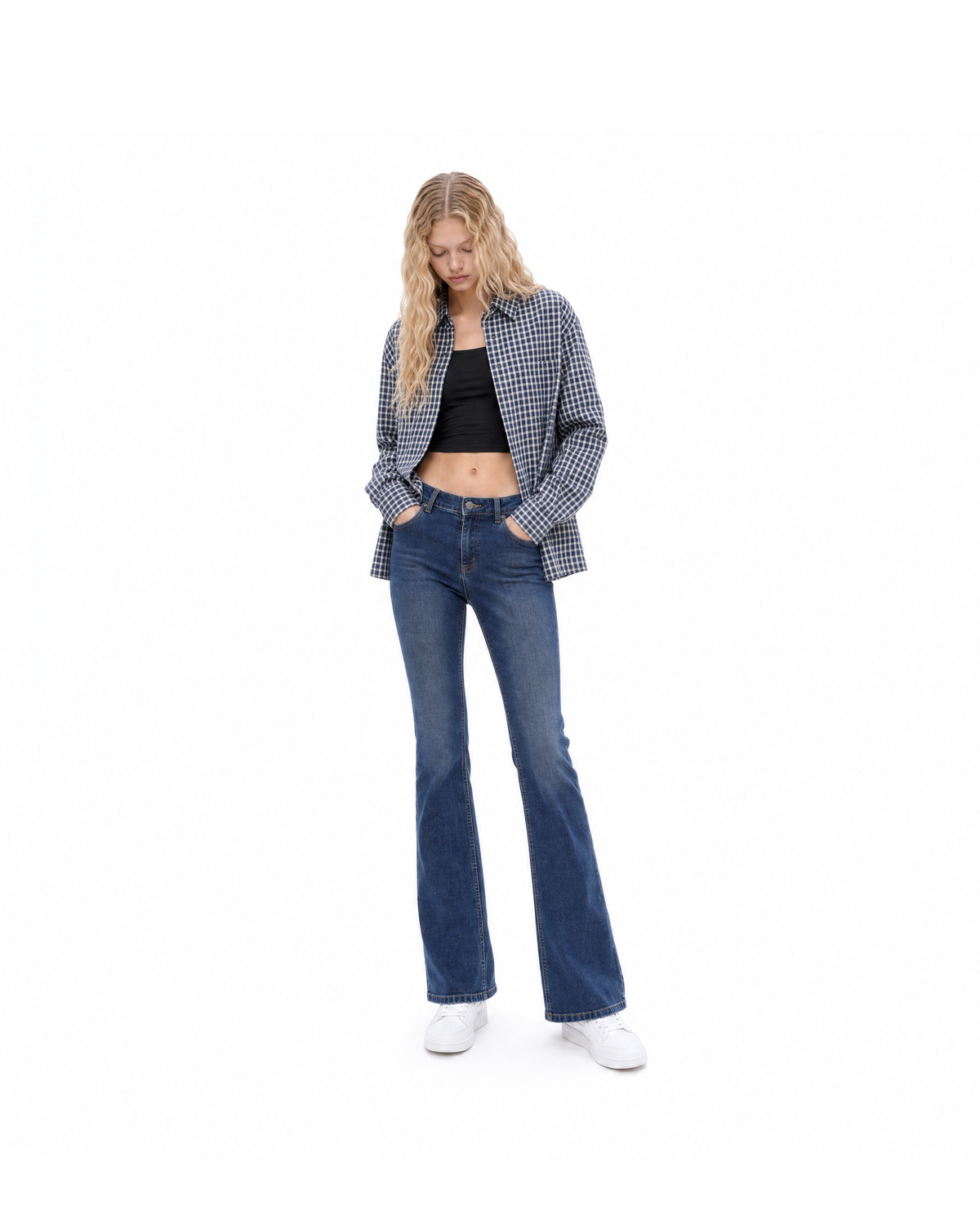 Breeze Sheersucker Checker Shirt - Navy [Styled on her]