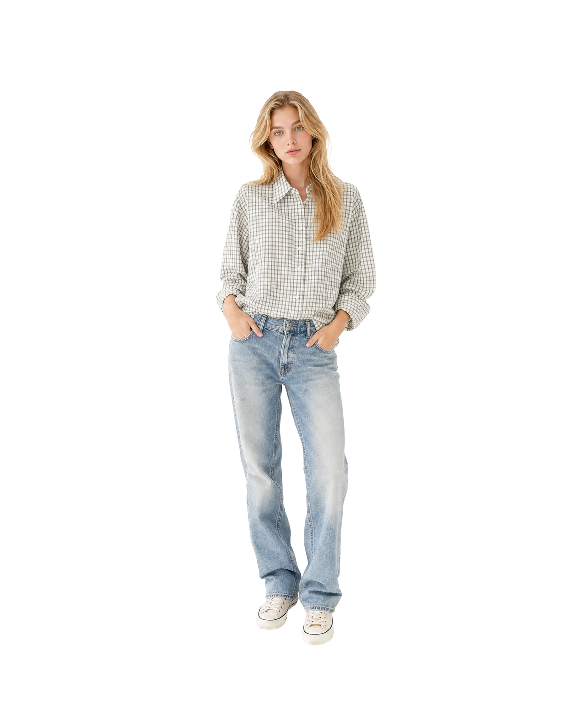 Breeze Seersucker Check Shirt – White [Styled on Her]